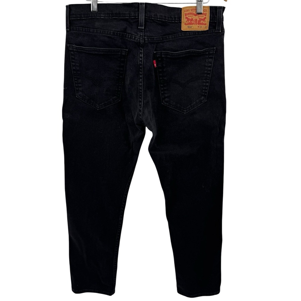 Levis‎ 502 Taper Jeans Mens 36x30 Black Charcoal Wash Stretch Denim Casual Pants